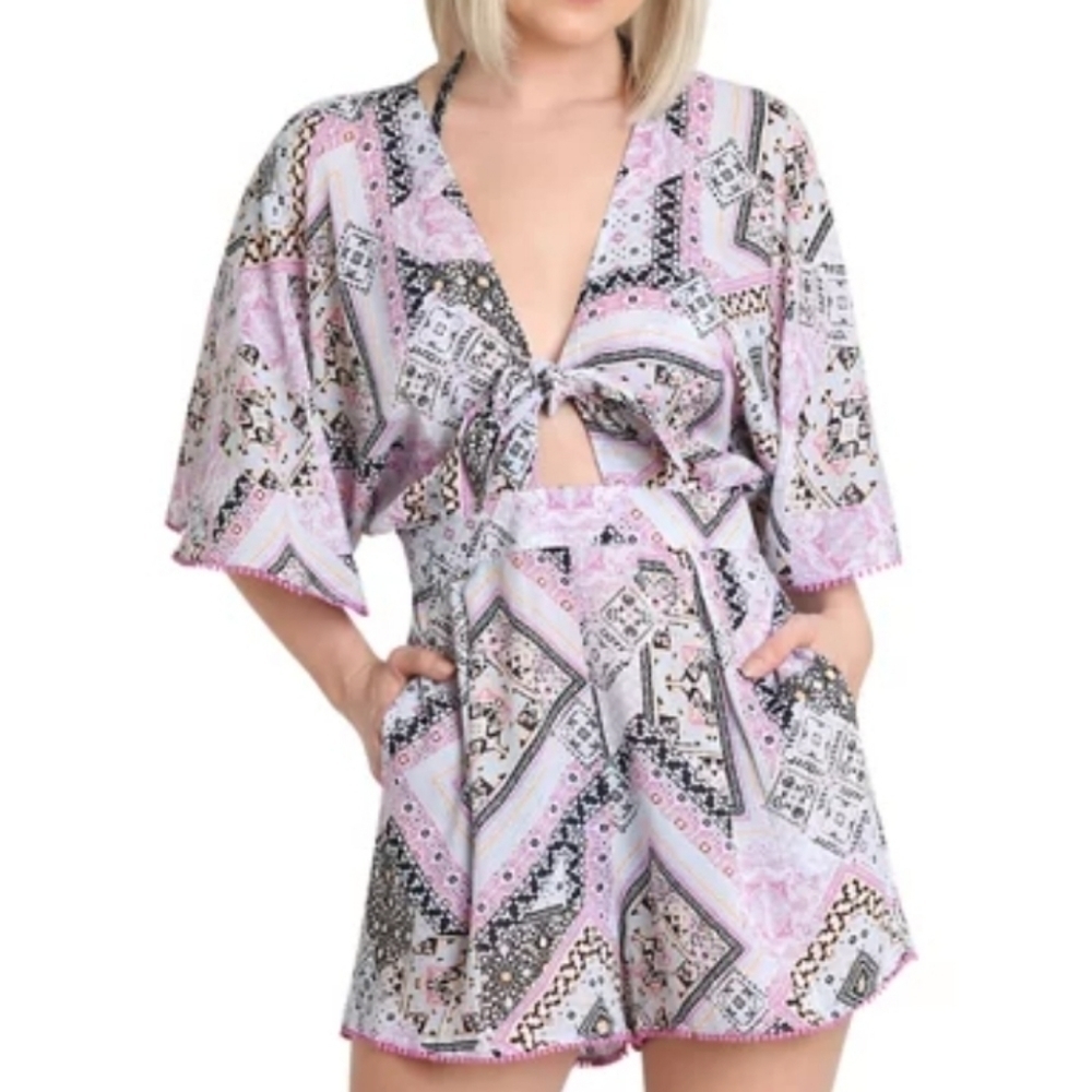 Nanette Lepore Raquel Tie Front Romper Cover Up